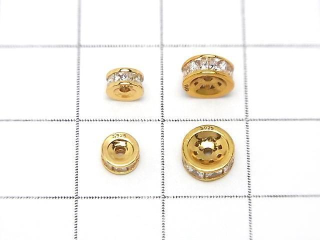 Silver925 Rondelle 4.5mm,6mm(with CZ) 18KGP 2pcs