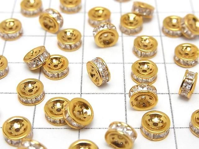 Silver925 Rondelle 4.5mm,6mm(with CZ) 18KGP 2pcs