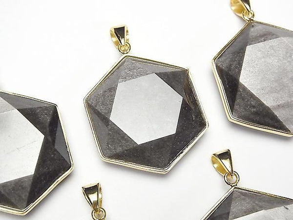 [Video] Silver Obsidian AAA- Hexagram Pendant 32x29mm 18KGP 1pc