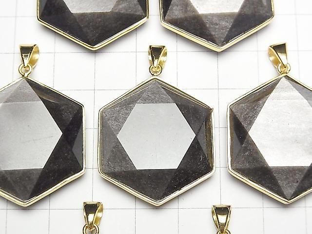 [Video] Silver Obsidian AAA- Hexagram Pendant 32x29mm 18KGP 1pc