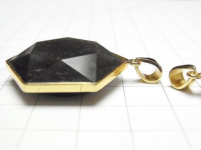 [Video] Silver Obsidian AAA- Hexagram Pendant 32x29mm 18KGP 1pc