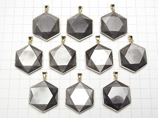 [Video] Silver Obsidian AAA- Hexagram Pendant 32x29mm 18KGP 1pc