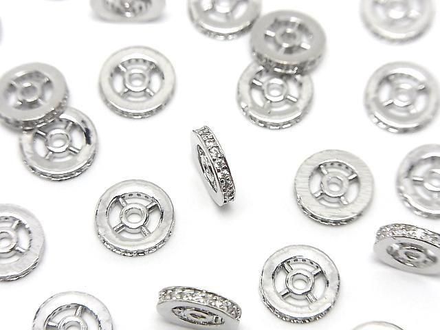Metal parts Rondelle [4.5mm][6mm][8mm] Silver color (with CZ) 2pcs