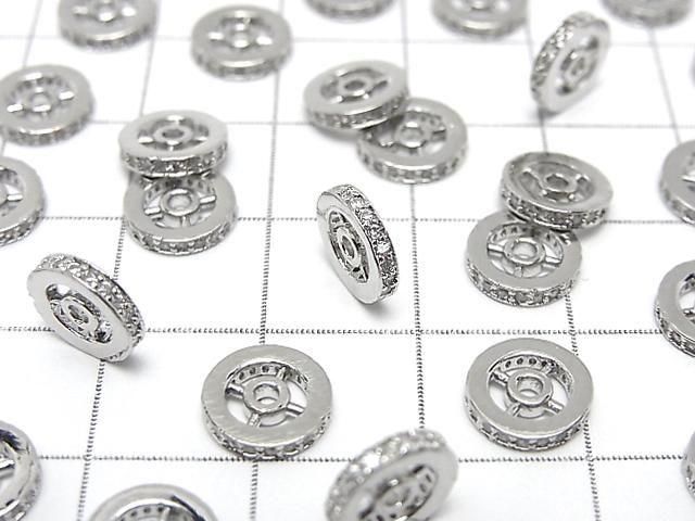 Metal parts Rondelle [4.5mm][6mm][8mm] Silver color (with CZ) 2pcs