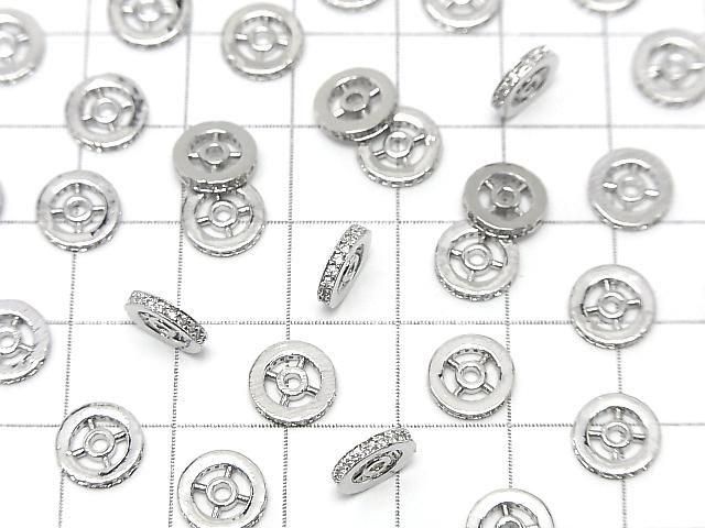 Metal parts Rondelle [4.5mm][6mm][8mm] Silver color (with CZ) 2pcs