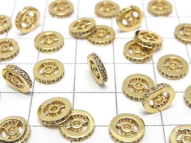 Metal parts Rondelle [4.5mm][6mm][8mm] Gold color (with CZ) 2pcs
