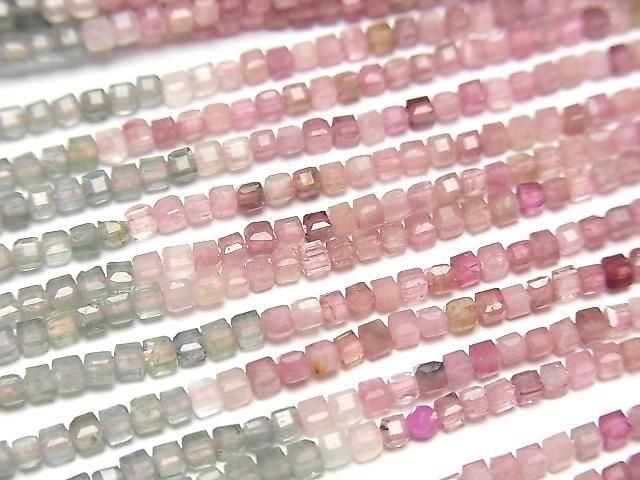 [Video]High Quality! Multi-color Tourmaline AA++ Cube Shape 2x2x2mm 1strand beads (aprx.15inch/37cm)