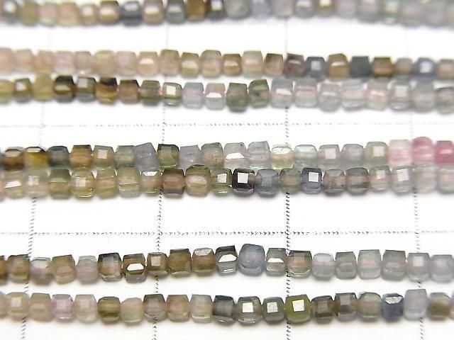 [Video]High Quality! Multi-color Tourmaline AA++ Cube Shape 2x2x2mm 1strand beads (aprx.15inch/37cm)