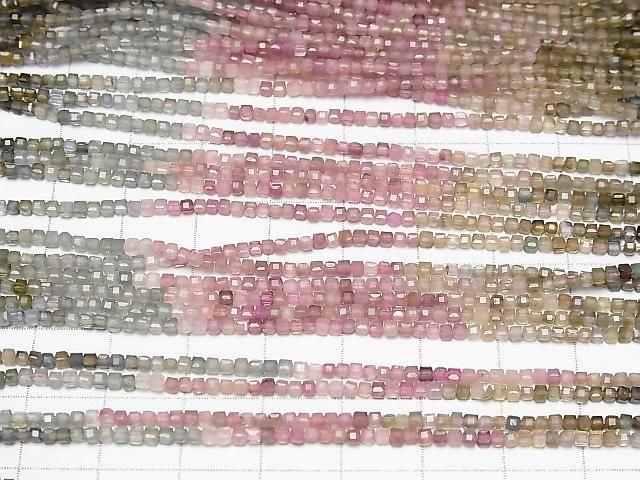 [Video]High Quality! Multi-color Tourmaline AA++ Cube Shape 2x2x2mm 1strand beads (aprx.15inch/37cm)