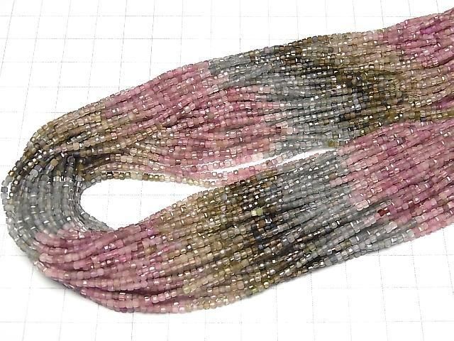 [Video]High Quality! Multi-color Tourmaline AA++ Cube Shape 2x2x2mm 1strand beads (aprx.15inch/37cm)