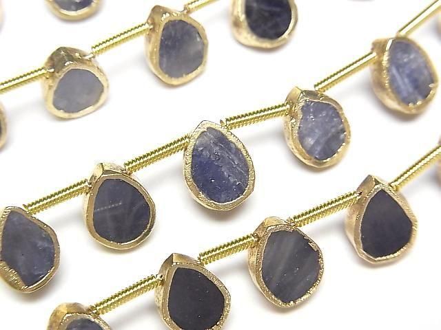 [Video] Blue Sapphire Bezel Setting Pear shape half or 1strand beads (aprx.6inch/16cm)