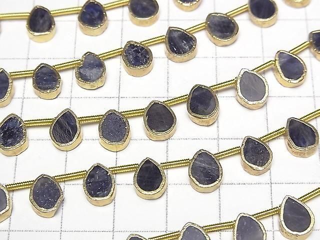 [Video] Blue Sapphire Bezel Setting Pear shape half or 1strand beads (aprx.6inch/16cm)