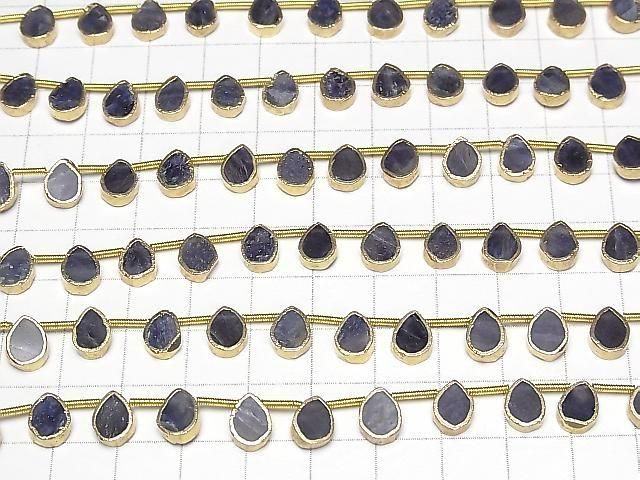 [Video] Blue Sapphire Bezel Setting Pear shape half or 1strand beads (aprx.6inch/16cm)