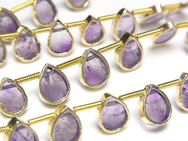 [Video]Amethyst Bezel Setting Pear shape half or 1strand beads (aprx.6inch/16cm)
