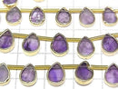 [Video]Amethyst Bezel Setting Pear shape half or 1strand beads (aprx.6inch/16cm)