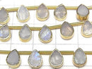 [Video]Rainbow Moonstone Bezel Setting Pear shape half or 1strand beads (aprx.6inch/16cm)