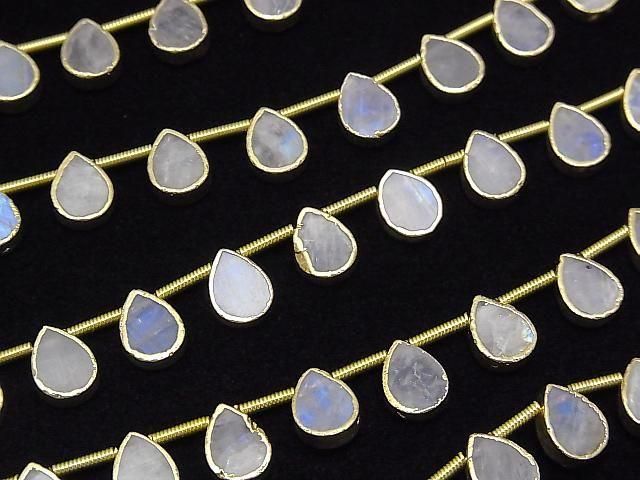 [Video]Rainbow Moonstone Bezel Setting Pear shape half or 1strand beads (aprx.6inch/16cm)