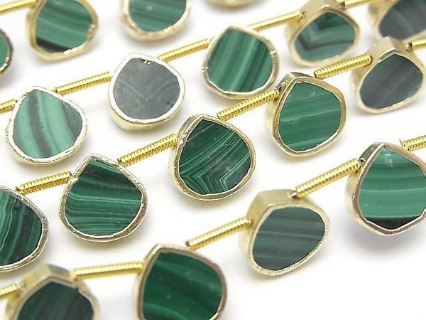 [Video]Malachite Bezel Setting Chestnut half or 1strand beads (aprx.7inch/17cm)