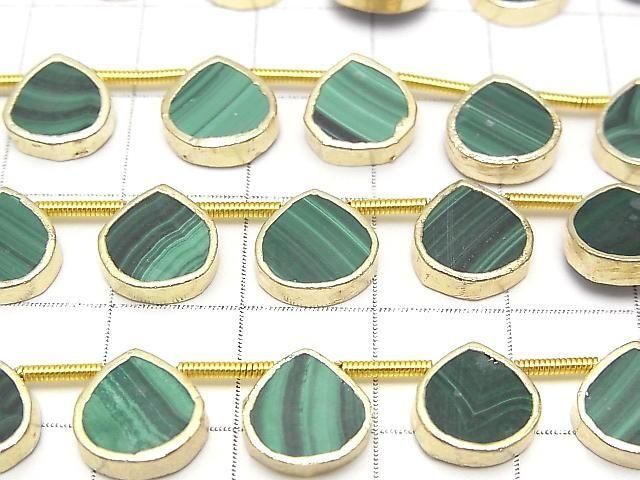 [Video] Malachite Bezel Setting Chestnut half or 1strand beads (aprx.7inch/17cm)