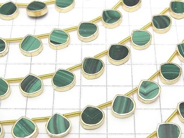[Video] Malachite Bezel Setting Chestnut half or 1strand beads (aprx.7inch/17cm)