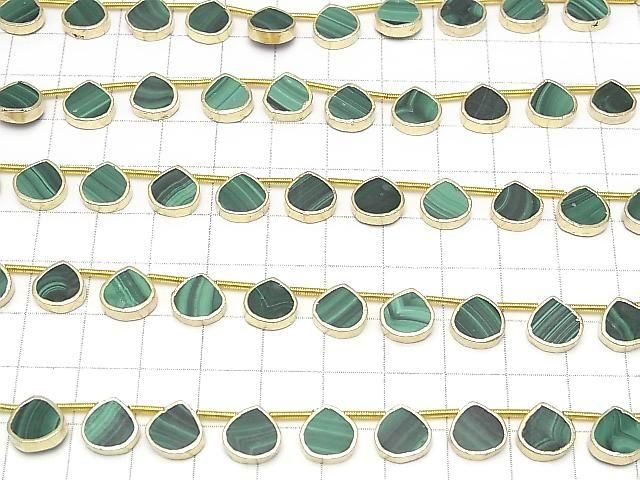 [Video] Malachite Bezel Setting Chestnut half or 1strand beads (aprx.7inch/17cm)
