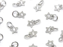 Silver925 Star Charm with Jump Ring 5.5x4.5x1.5mm (with CZ) Rhodium Plated 3pcs