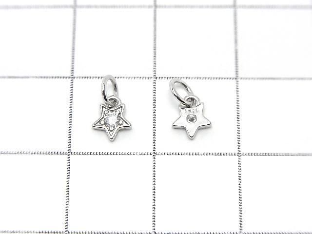 Silver 925 Jump Ring with Star Charm 5.5x4.5x1.5mm (with CZ), Rhodium Plated, 2pcs