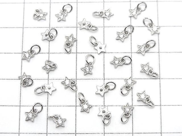 Silver925 Star Charm with Jump Ring 5.5x4.5x1.5mm (with CZ) Rhodium Plated 3pcs
