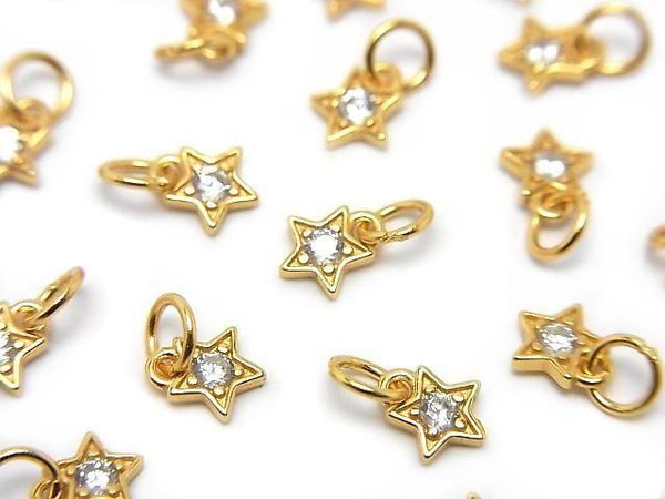 Silver925 Star Charm with Jump Ring 5.5x4.5x1.5mm (with CZ) 18KGP 3pcs