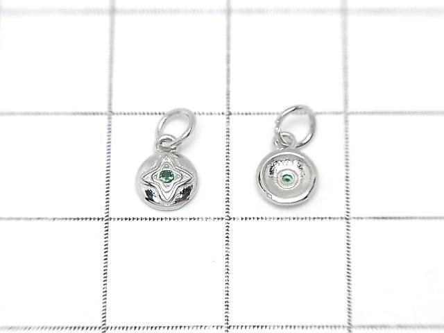 Silver 925 Jump Ring Charm with Coin (7x5x1.5mm, with CZ), Rhodium Plated, 2pcs