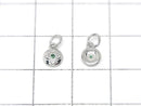 Silver925 Coin Charm with Jump Ring 7x5x1.5mm (with CZ) Rhodium Plated 2pcs