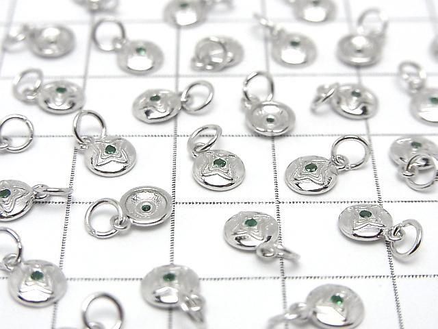 Silver925 Coin Charm with Jump Ring 7x5x1.5mm (with CZ) Rhodium Plated 2pcs