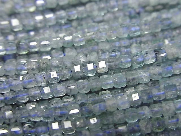 [Video] High Quality! Smoky Blue Tourmaline AA+ Cube Shape 2x2x2mm Half or 1strand Beads (approx. 15 inches/38 cm)
