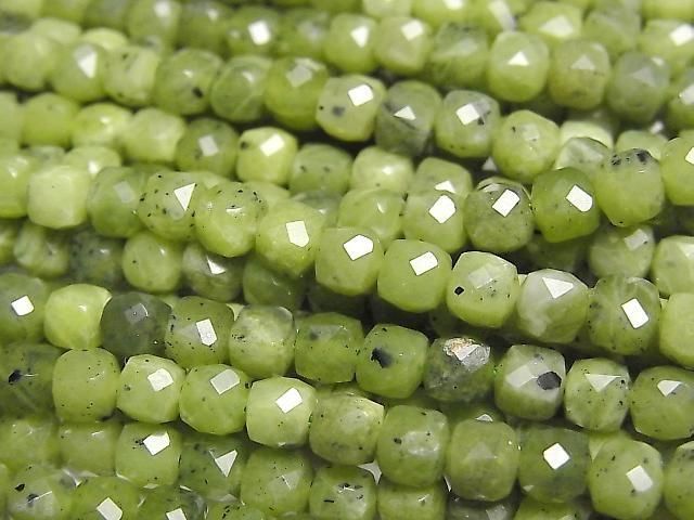 [Video] High Quality! Russian Nephrite Jade AA++ Cube Shape 4.5x4.5x4.5mm 1strand Beads (approx. 15 inches/37 cm)