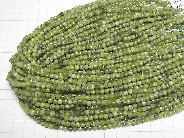 [Video] High Quality! Russian Nephrite Jade AA++ Cube Shape 4.5x4.5x4.5mm 1strand Beads (approx. 15 inches/37 cm)
