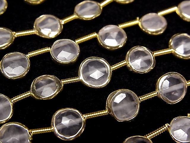 [Video]Rose Quartz Bezel Setting Faceted Coin half or 1strand beads (aprx.7inch/18cm)