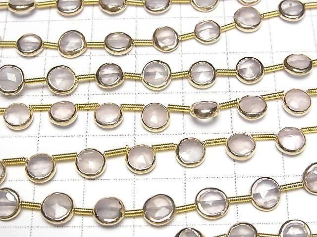 [Video]Rose Quartz Bezel Setting Faceted Coin half or 1strand beads (aprx.7inch/18cm)