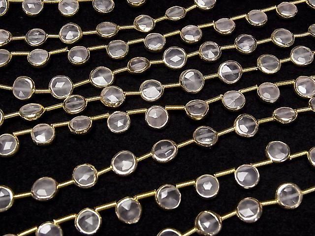 [Video]Rose Quartz Bezel Setting Faceted Coin half or 1strand beads (aprx.7inch/18cm)