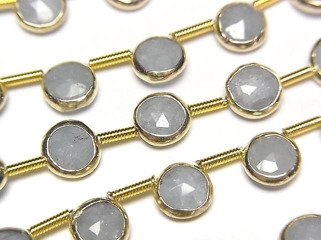 [Video]Aquamarine Bezel Setting Faceted Coin half or 1strand beads (aprx.7inch/18cm)