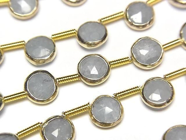 [Video]Aquamarine Bezel Setting Faceted Coin half or 1strand beads (aprx.7inch/18cm)