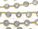 [Video]Aquamarine Bezel Setting Faceted Coin half or 1strand beads (aprx.7inch/18cm)