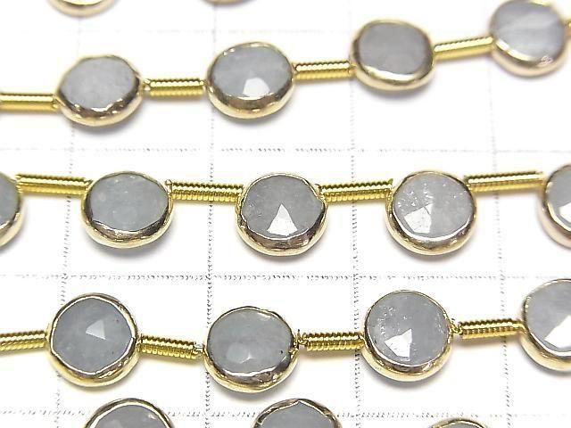 [Video]Aquamarine Bezel Setting Faceted Coin half or 1strand beads (aprx.7inch/18cm)