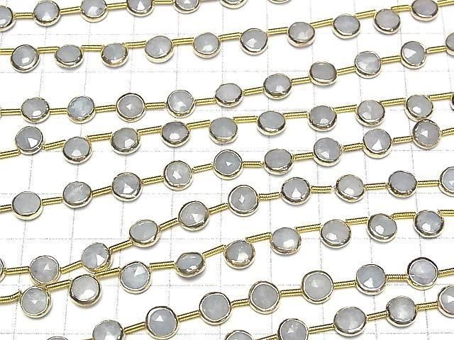 [Video]Aquamarine Bezel Setting Faceted Coin half or 1strand beads (aprx.7inch/18cm)