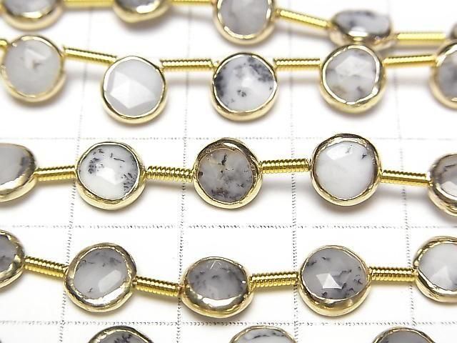 [Video]Dendrite Opal Bezel Setting Faceted Coin half or 1strand beads (aprx.7inch/18cm)