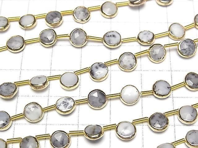[Video]Dendrite Opal Bezel Setting Faceted Coin half or 1strand beads (aprx.7inch/18cm)