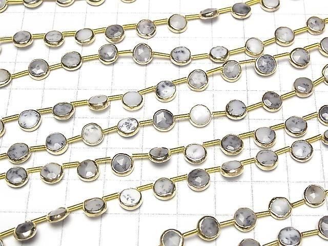 [Video]Dendrite Opal Bezel Setting Faceted Coin half or 1strand beads (aprx.7inch/18cm)