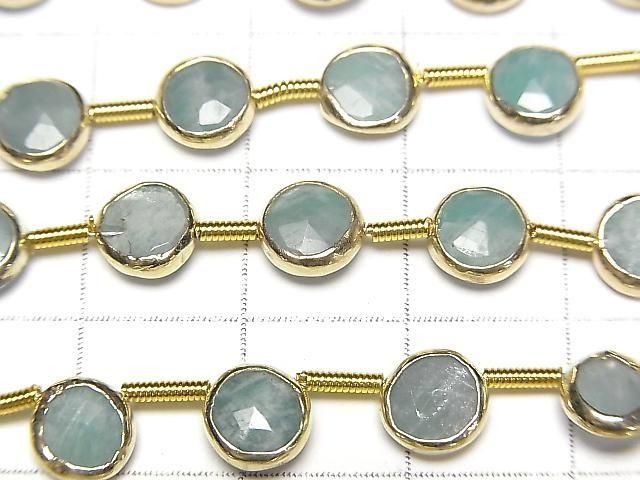 [Video]Amazonite Bezel Setting Faceted Coin half or 1strand beads (aprx.7inch/18cm)