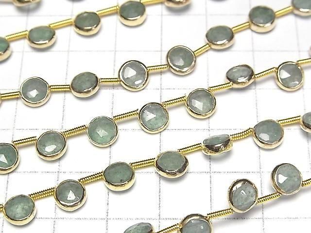 [Video] Green Aventurine Bezel Setting Faceted Coin half or 1strand beads (aprx.7inch/18cm)