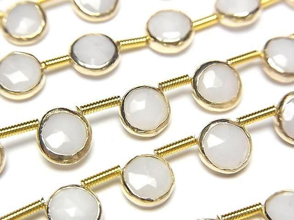 [Video] White Jade Bezel Setting Faceted Coin half or 1strand beads (aprx.7inch/18cm)