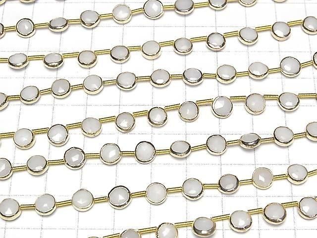[Video] White Jade Bezel Setting Faceted Coin half or 1strand beads (aprx.7inch/18cm)